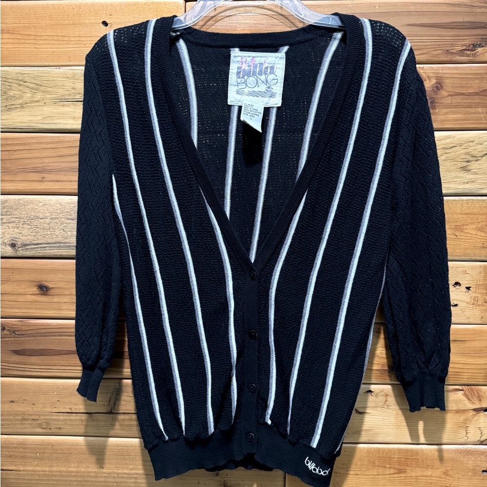 Billabong light weight button up sweater. Black with stripes. Size L